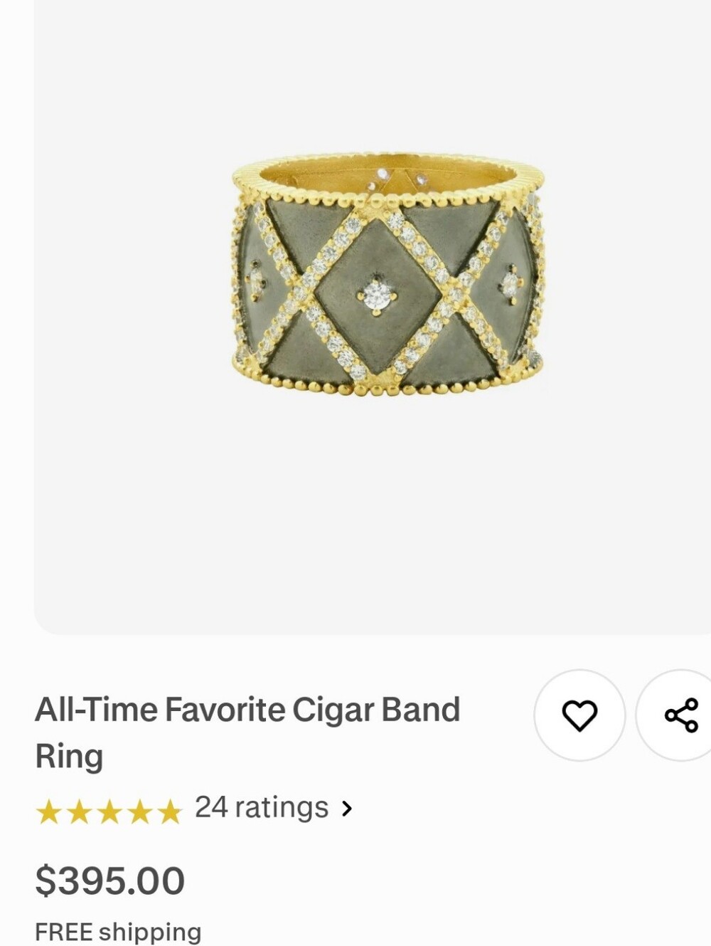 FR 925 Wide Black Enamel & Gold Diamond Accent Band Ring